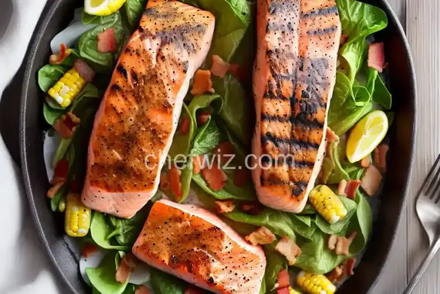 Grilled Side of Salmon Stuffed with Creamy Corn and Bacon