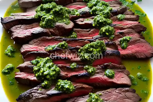 Grilled Skirt Steak with Green and Smokey Red Chimichurri