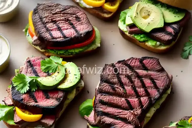 Grilled Steak, Avocado, and Spicy Crema Sandwiches Recipe