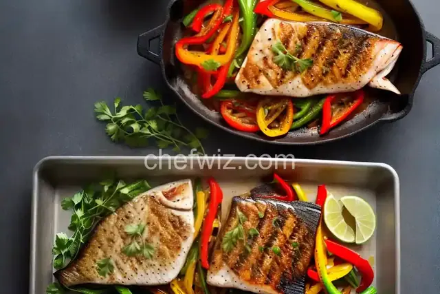 Grilled Striped Bass with Fire-Roasted Onions and Peppers