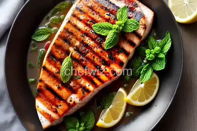 Grilled Swordfish with Lemon, Mint and Basil