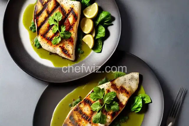 Grilled Turbot with Celery Leaf Salsa Verde