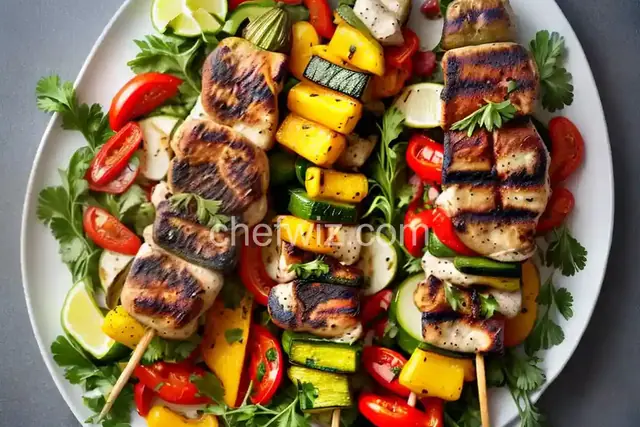 Grilled Vegetable and Swordfish Kebabs