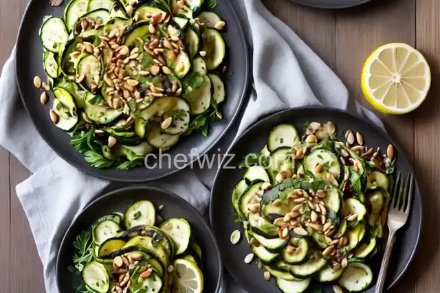 Grilled Zucchini Salad with Lemon-Herb Vinaigrette and Shaved Romano and Toasted Pine Nuts