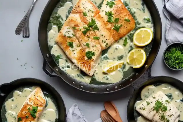 Halibut with Creamy Garlic and Herb Sauce