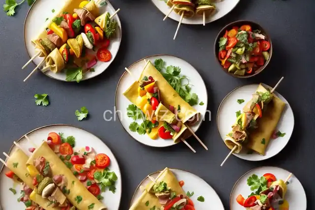Ham and Veggie Crepe Kebabs