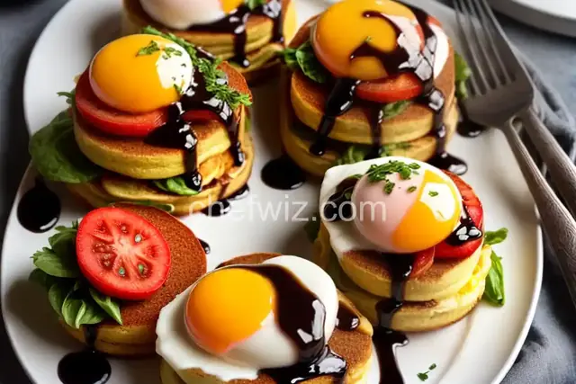 Hash Cake Eggs Benedict with Balsamic Glaze