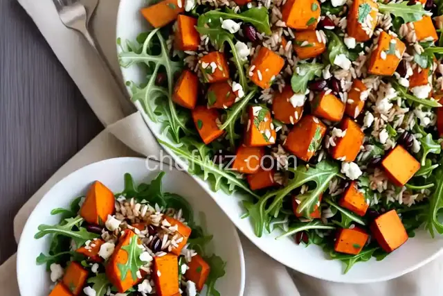 Hearty Sweet Potato, Arugula & Wild Rice Salad with Ginger Dressing
