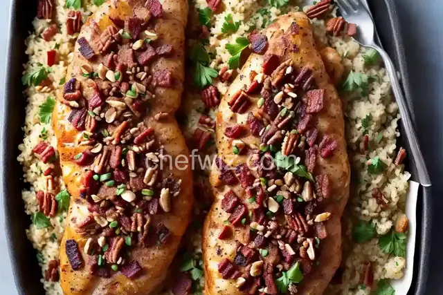 Herby Cauliflower Rice with Pecans and Candied Bacon-Wrapped Chicken