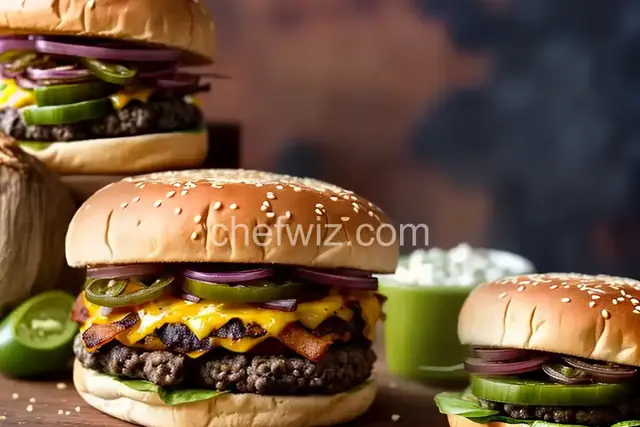 Jalape単o Cheeseburgers with Bacon and Grilled Onions