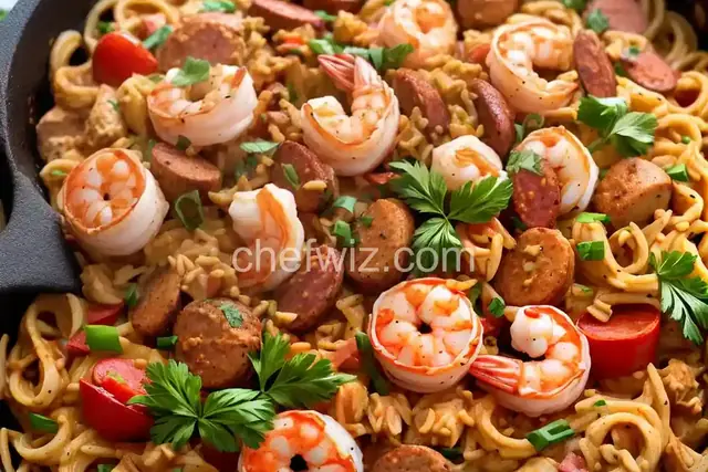 Jambalaya Pasta with Penne, Chicken, Shrimp and Andouille