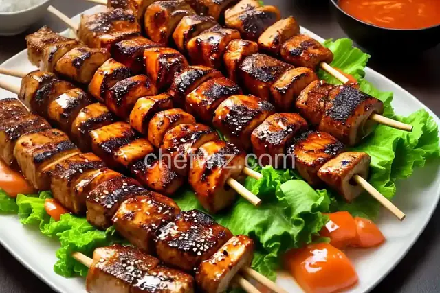 Japanese Style Barbecue Party: Chicken Yakitori, Beef with Ginger and Soy, 5 Spice and Sesame Seared Ahi