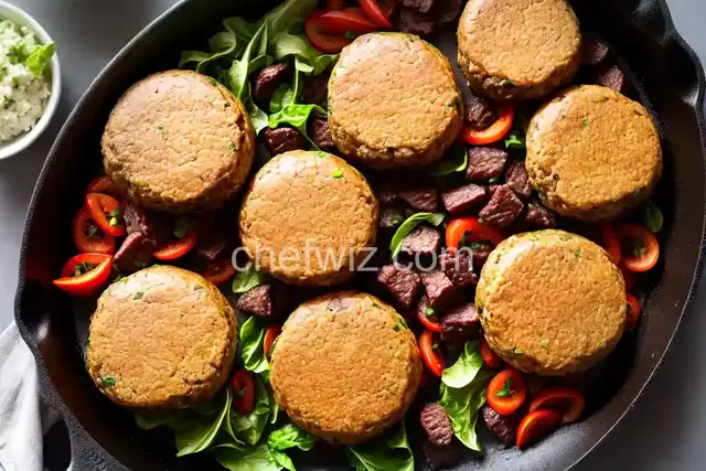 Juicy venison burgers in a skillet