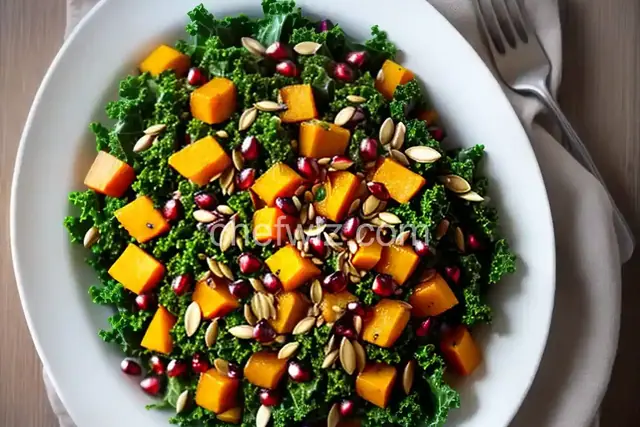 Kale Salad With Butternut Squash, Pomegranate, and Pumpkin Seeds
