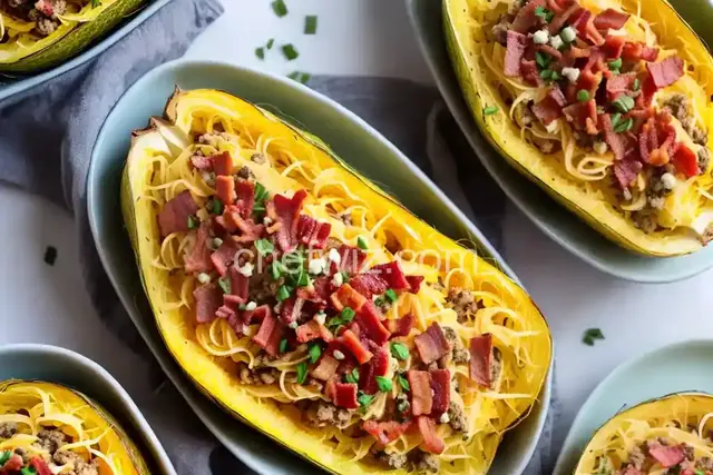 Keto Spaghetti Squash with Bacon and Blue Cheese