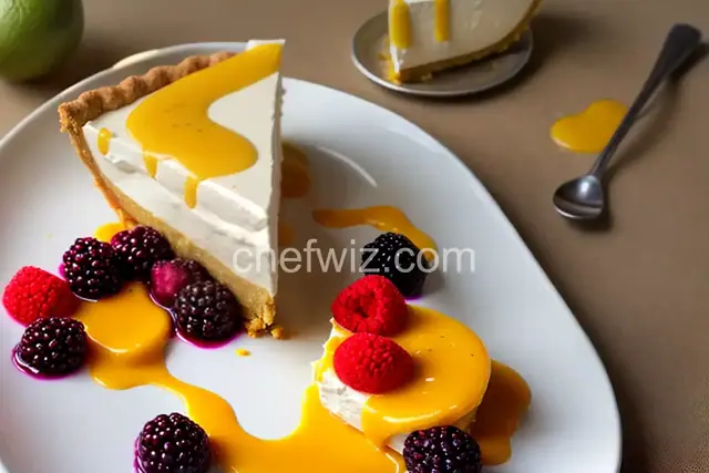 Key Lime Pie with Passion Fruit Coulis and Huckleberry Compote