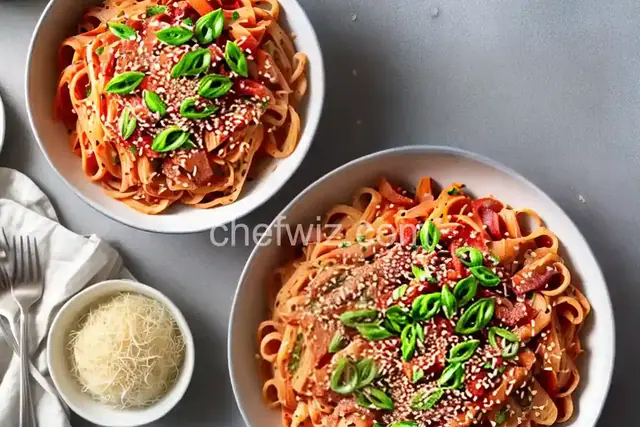 Kimchi Pasta with Bacon and Sesame Seeds Recipe