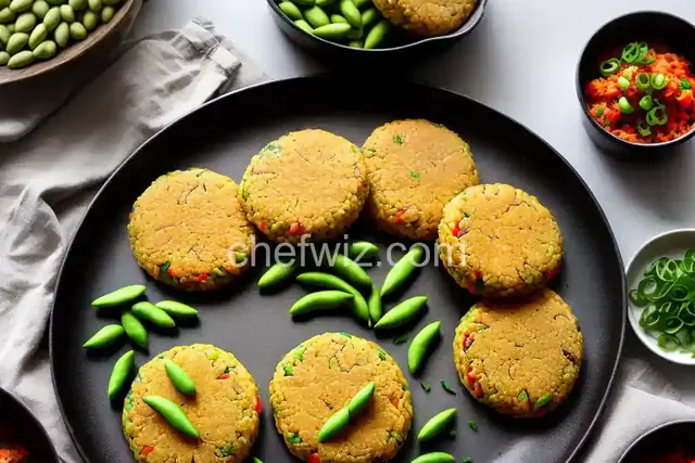 Kimchi Rice Patties with Spicy Edamame