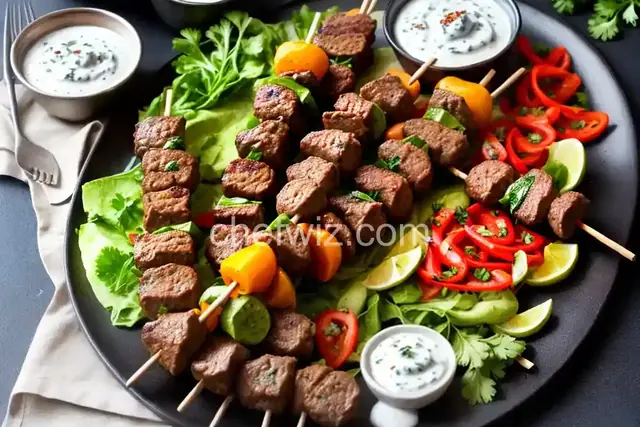 Kofte Kebabs With Spicy Harissa Yogurt Sauce and Grilled Flatbread (Minced Lamb Kebabs) Recipe
