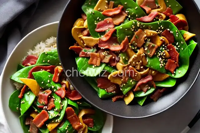 Komatsuna Japanese Mustard Spinach and Bacon Garlic Stir Fry