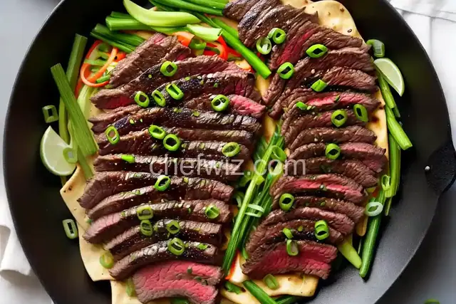Korean-Style Marinated Skirt Steak with Grilled Scallions and Warm Tortillas