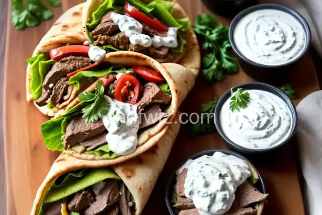 Lamb Gyro with Tzatziki Sauce and Spicy Sour Cream Sauce