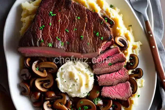 Leftover Prime Rib with Mushrooms and Mashed Potatoes