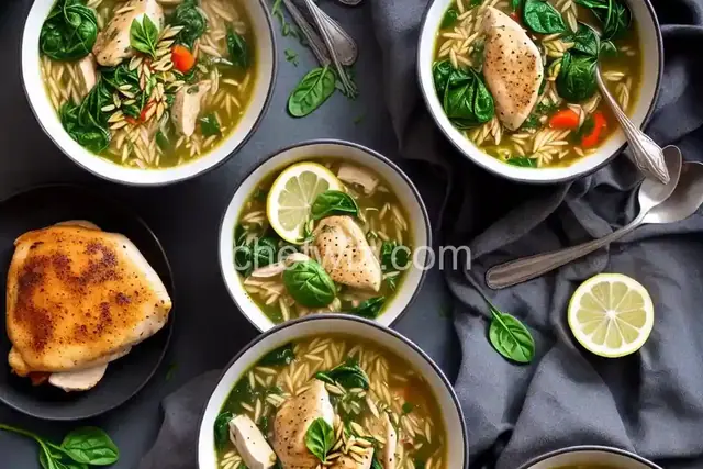 Lemon, Chicken and Orzo Soup with Spinach