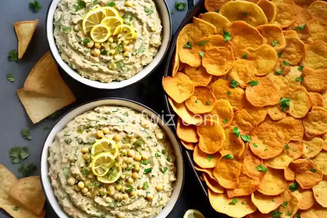 Lemon-Garlic Chickpea Dip with Veggies and Chips