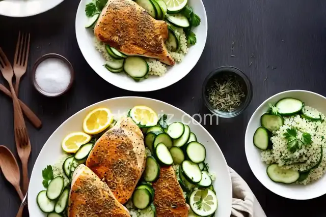 Lemon Herb Chicken with Couscous and Cucumber Salad