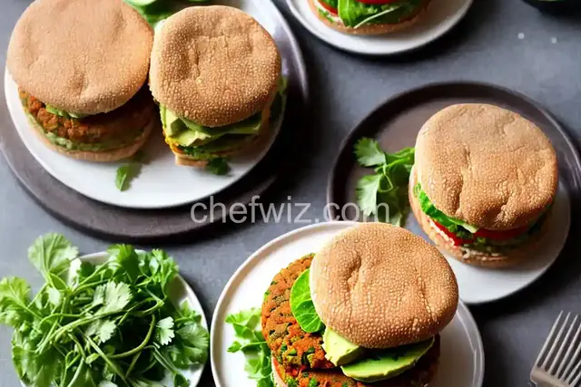 Lentil-Chickpea Veggie Burgers with Avocado Green Harissa
