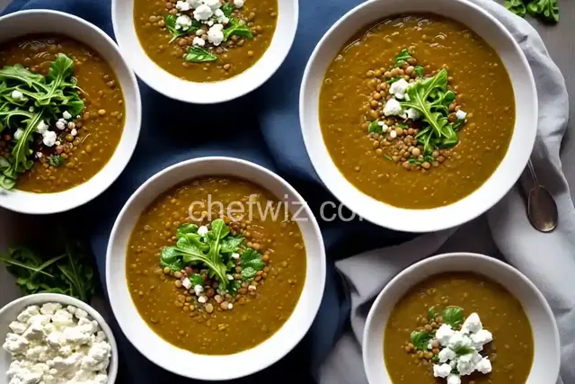 Lentil Soup with Goat Cheese and Arugula
