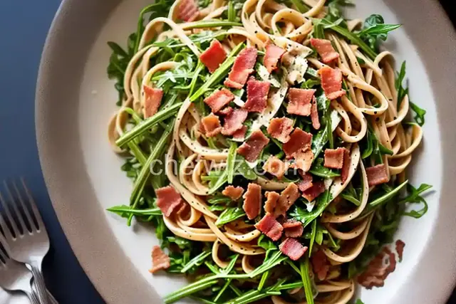 Linguine with Asparagus, Bacon, and Arugula