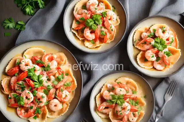Lobster Ravioli in Tomato Cream Sauce with Shrimp