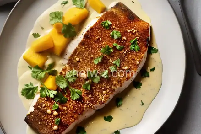 Macadamia-Crusted Sea Bass with Mango Cream Sauce