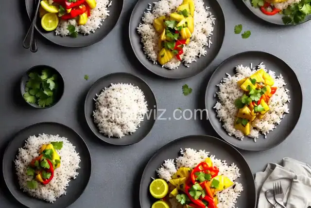 Mahi-Mahi with Pineapple Glaze, Peppers and Coconut Rice