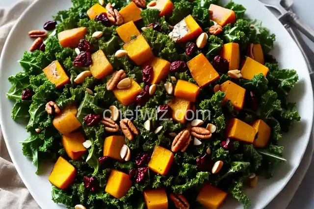 Make-Ahead Roasted Squash and Kale Salad With Spiced Nuts, Cranberries, and Maple
