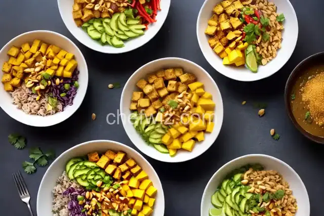 Mango “Burrito” Bowls with Crispy Tofu and Peanut Sauce