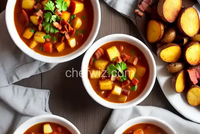 Manhattan Fish Chowder with Roasted Fingerling Potatoes and Bacon Relish
