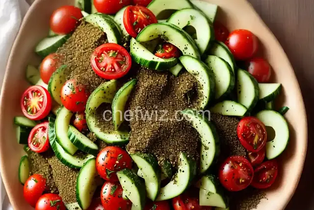 Man'oushe with Za'atar Oil, Tomatoes, and Cucumber