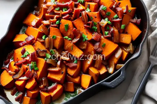 Maple Glazed Sweet Potatoes with Bacon and Caramelized Onions