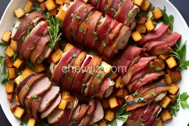 Maple Sage Bacon-Wrapped Turkey Breast with Stuffing Croutons