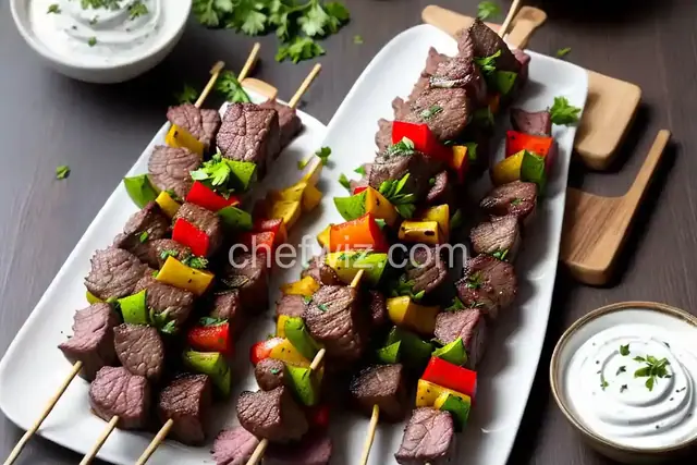 Marinated Beef Tenderloin Skewers with Mustard Horseradish Cream