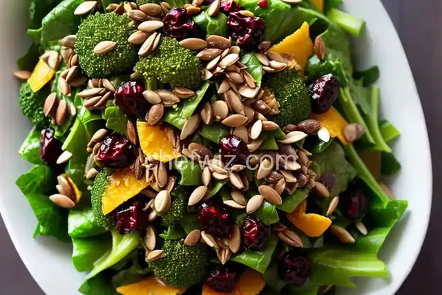 Massaged Broccoli Rabe Salad with Sunflower Seeds & Cranberries