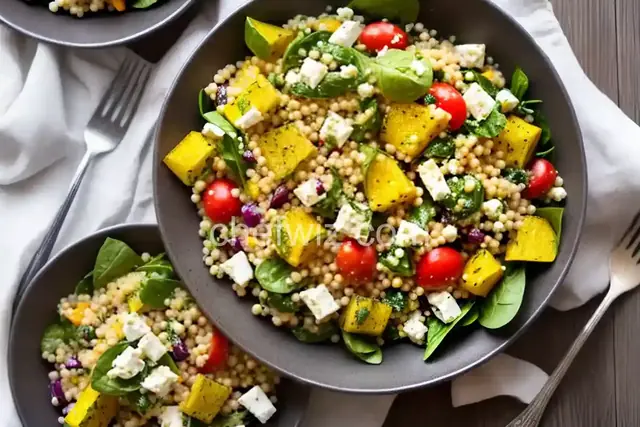 Mediterranean Couscous Salad with Raw Squash and Feta