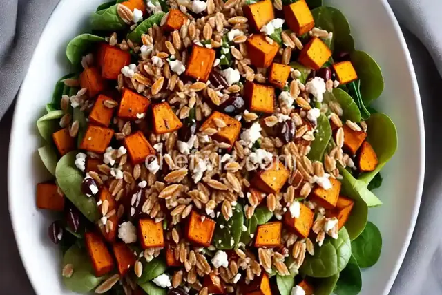 Mediterranean Roasted Sweet Potato & Farro Salad