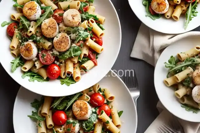 Mezzi Rigatoni with Tomatoes, Scallops and Arugula