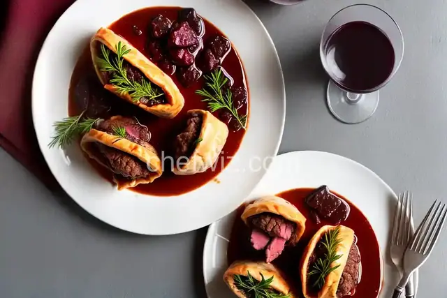 Mini Beef Wellingtons with Red Wine Sauce