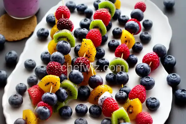 Mini Fruit Kebabs with Blueberry Yogurt Dip