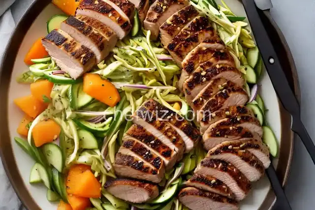 Miso-Marinated Pork Tenderloin with Cantaloupe and Cucumber Slaw